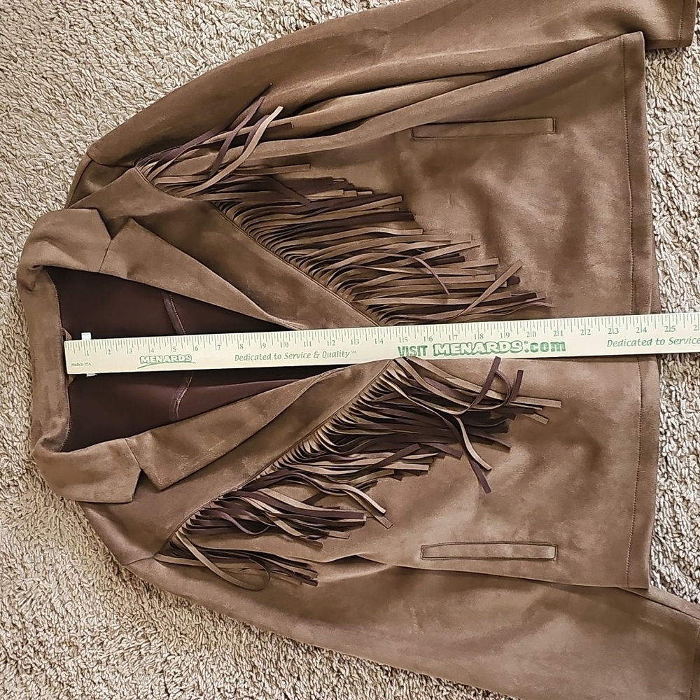 Womens Brown Western Fringe Faux Suede Jacket 70s Style Sz XL NWT - Picture 4 of 8